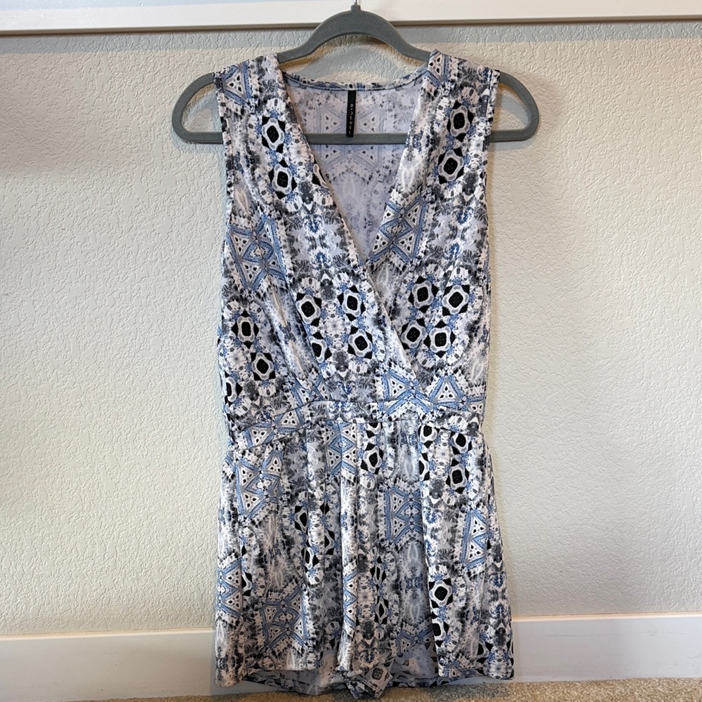 Blue, White, and Black kaleidoscope Sleeveless Romper